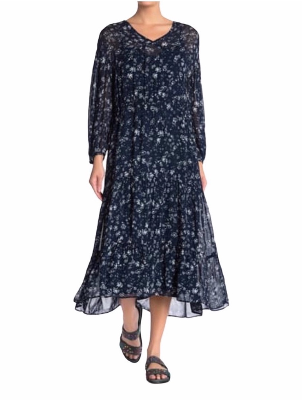 Free People Dress Wallflower Midi Long Sleeve Tired Lightweight Size Small Boho